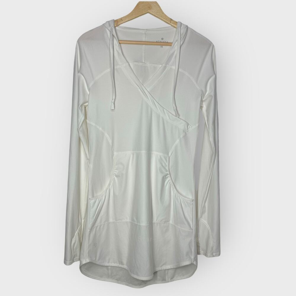 Athleta Wick It Wader Swim Dress Cover Up XS White Long Sleeve Hooded Tunic